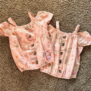 Floral Pink Kids Off-Shoulder Tops